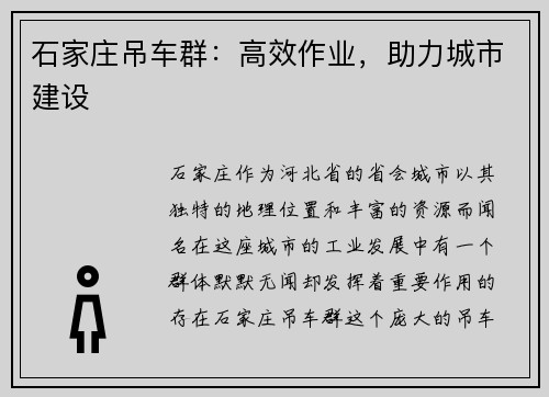 石家庄吊车群：高效作业，助力城市建设